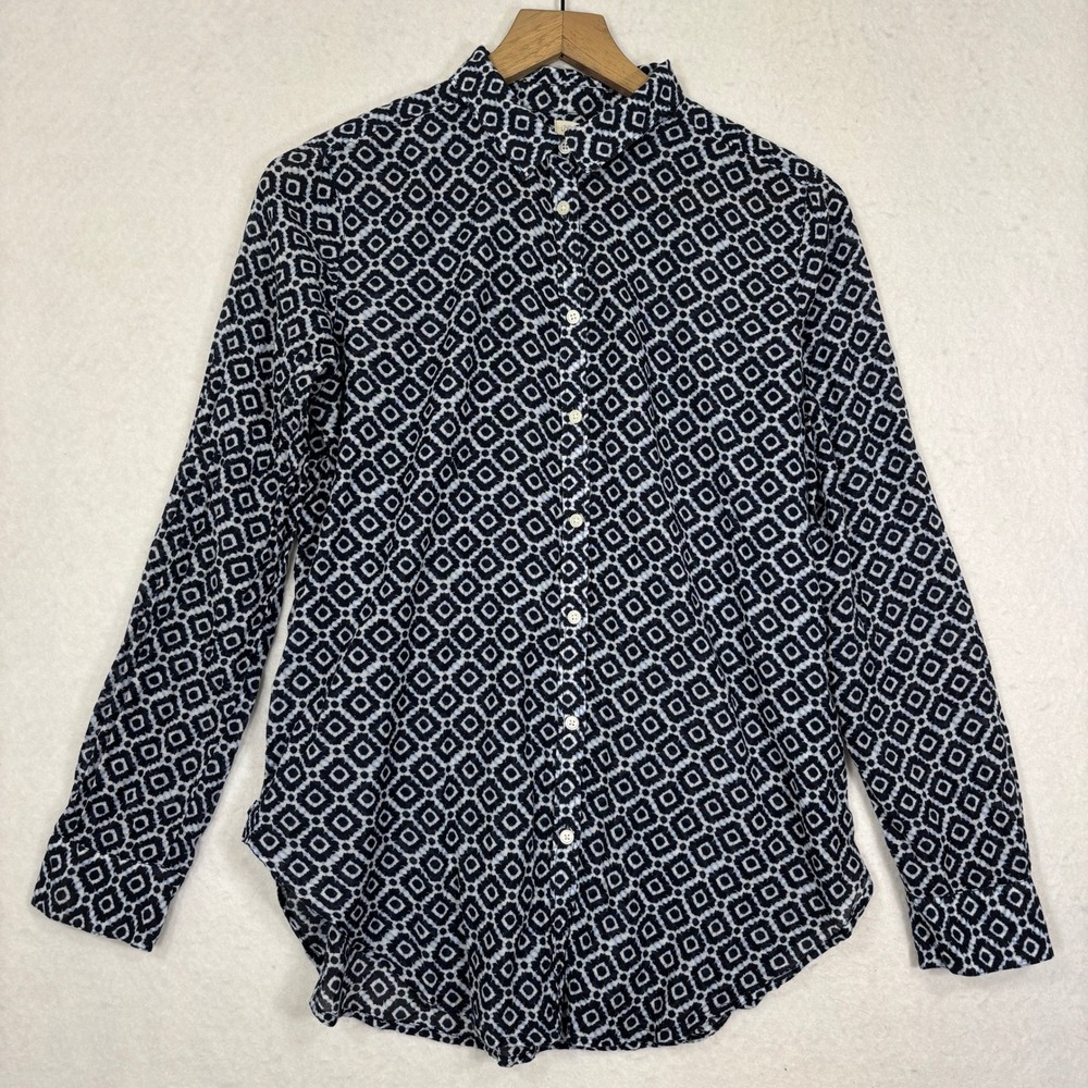 LOFT Softened Button Down Shirt Womens M‎ Geometric Print Preppy